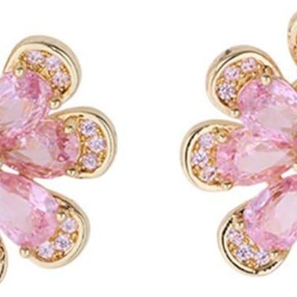 Luxury Pink CZ Flower Stud Earrings for Women in 925 Sterling Silver with Gold P - Picture 1 of 6